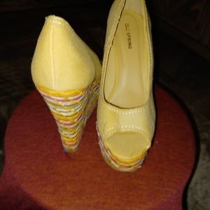 Fabric Woven Striped Wedged Heels